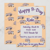Invitation Opossums Joyeux Anniversaire (Devant / Derrière)