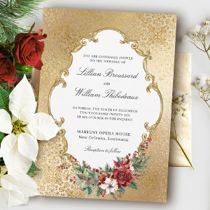Invitation Opulence dorée Noël Mariage floral