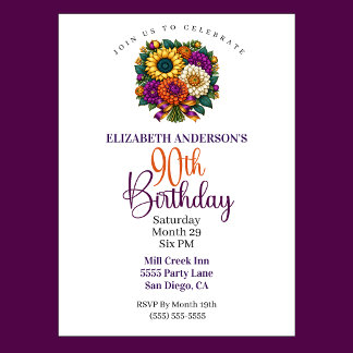 Invitation Opulent Autumn Flower Bouquet 90th Birthday