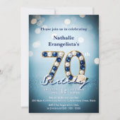 Invitation Opulent Bijoux et perles Bleus Chic 70e anniversai (Devant)