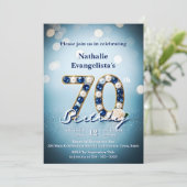 Invitation Opulent Bijoux et perles Bleus Chic 70e anniversai (Debout devant)