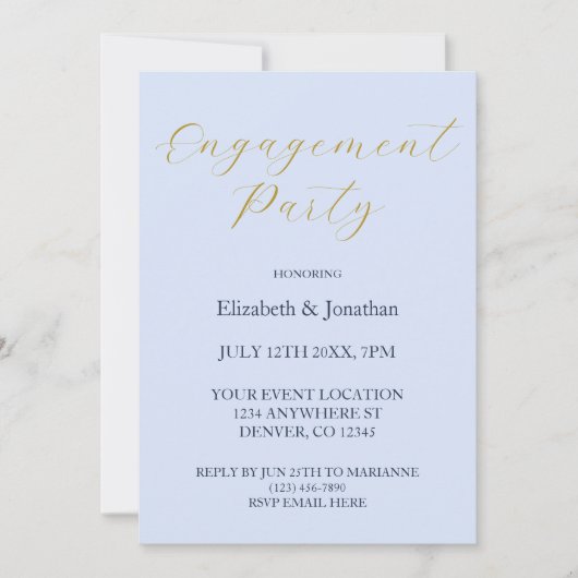 Invitation Opulent Blue Engagement Party (Devant)
