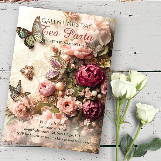 Invitation Opulent Rococo Butterfly Garden Galentine Florals