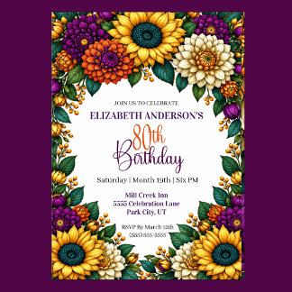 Invitation Opulente Fleur d'Automne 80e Anniversaire