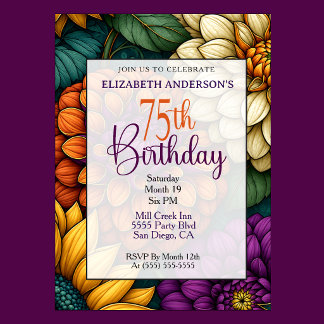 Invitation Opulente Fleurs d'Automne pour un 75e Anniversaire