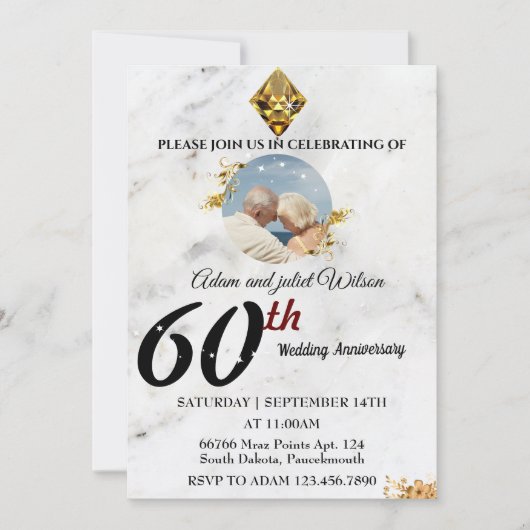 Invitation Or 25e 40e 10e 75e 60e anniversaire de mariage (Devant)