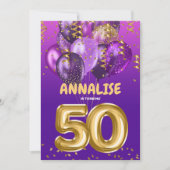 Invitation Or 50 ans Confetti Purple 50e anniversaire (Devant)