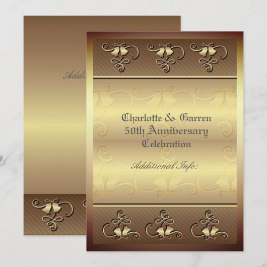 Invitation Or 50 ans de mariage en or monogrammé (Devant / Derrière)