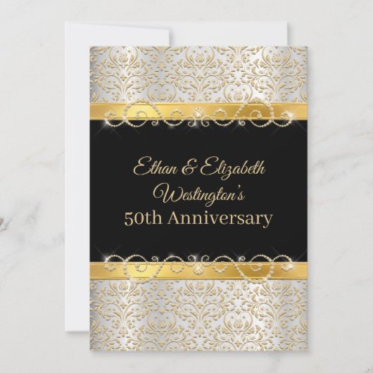 Invitation Or 50e anniversaire argent et diamant noir (Devant)