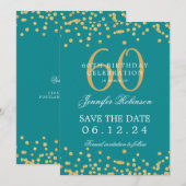 Invitation Or 60e anniversaire Enregistrer la date Confetti T (Devant / Derrière)