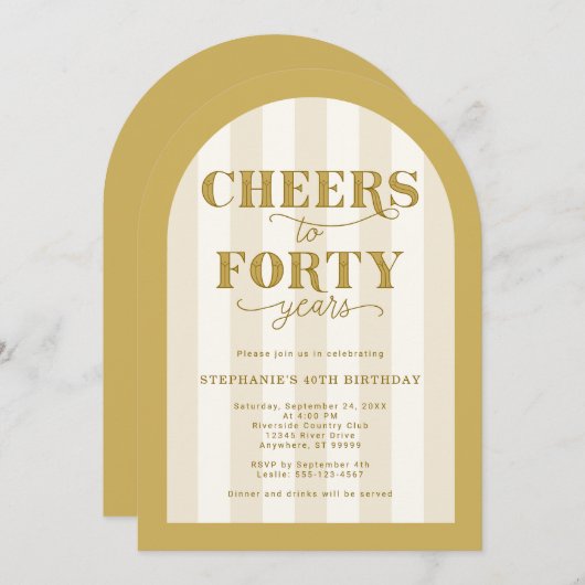 Invitation Or à 40 ans 40e anniversaire (Devant / Derrière)