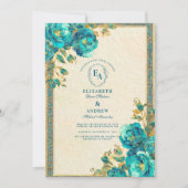 Invitation Or antique et Mariage botanique Turquoise (Devant)