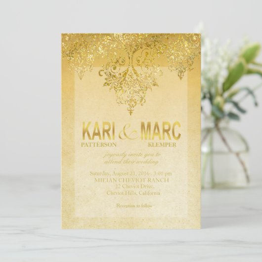 Invitation Or & Antique Gatsby Parties scintillant d'ivoire f (Debout devant)