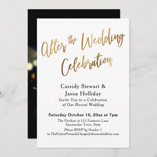 Invitation Or après la fête du Mariage, Bokeh Black (Devant / Derrière)