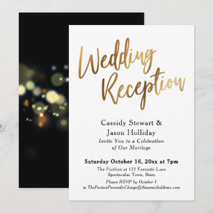 Invitation Or Après la réception de mariage, Bokeh Fond Noir