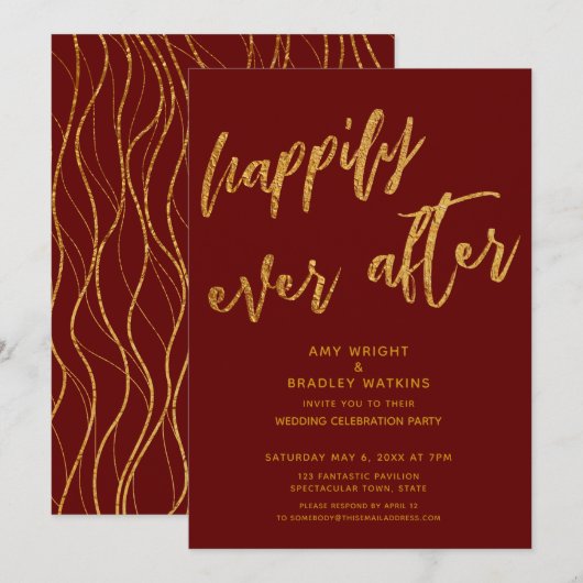 Invitation Or Après Mariage Burgundy Réception de Mariage (Devant / Derrière)