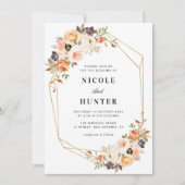 Invitation or aquarelle et mariage géométrique roux (Devant)