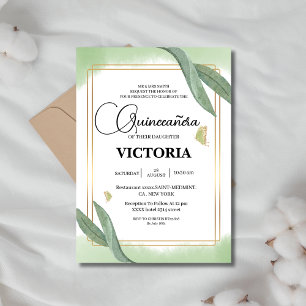 Invitation or Aquarelle Sage papillon vert Quinceanera