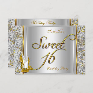 Invitation Or Argent blanc Sweet sixteen doux 16 Partie