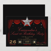Invitation Or Argent Noir Rouge VIP Admettre une fête d'anniv (Devant / Derrière)