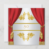 Invitation Or Argent Rideau rouge Anniversaire Ann