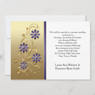 Invitation Or avec Fleurs Violettes Réception Uniquement