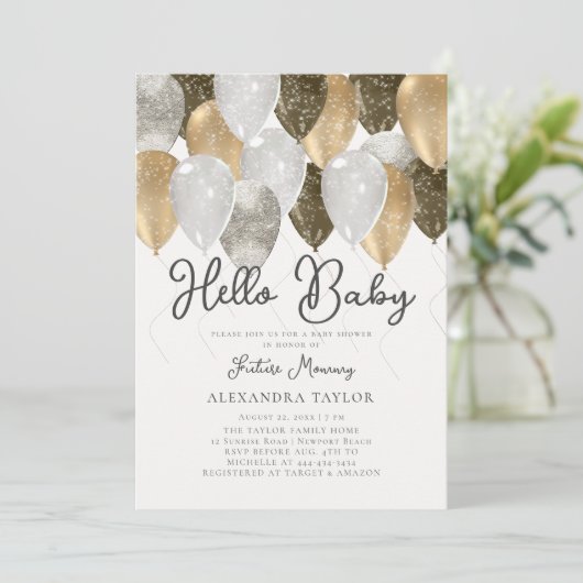 Invitation Or Ballons Arch Genre Neutre Baby shower Chic (Debout devant)