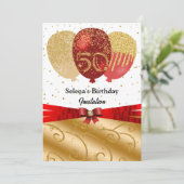 Invitation Or, Ballons rouges et Ruban en soie 50e anniversai (Debout devant)
