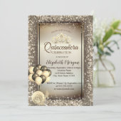 Invitation Or, Ballons, Talons, Tiara Brown Quinceañera (Debout devant)