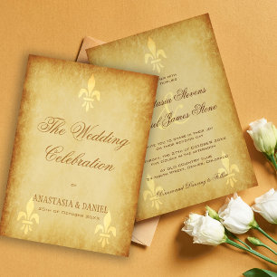 Invitation Or beige de luxe fleur de lis de style français