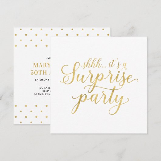 Invitation Or & Blanc | 50e anniversaire de mariage surprise (Devant / Derrière)
