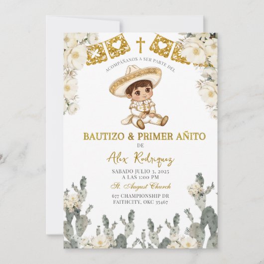Invitation Or Blanc Bautizo Y Primer Anito (Devant)