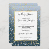 Invitation Or Blanc Bleu étoiles brillant Baby shower lumineu (Devant / Derrière)