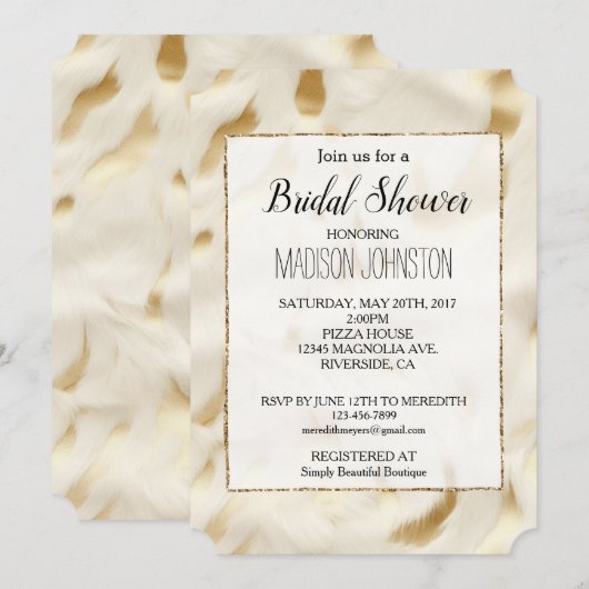 Invitation Or Blanc Cowgirl Occidental Cuir De Vache (Devant / Derrière)