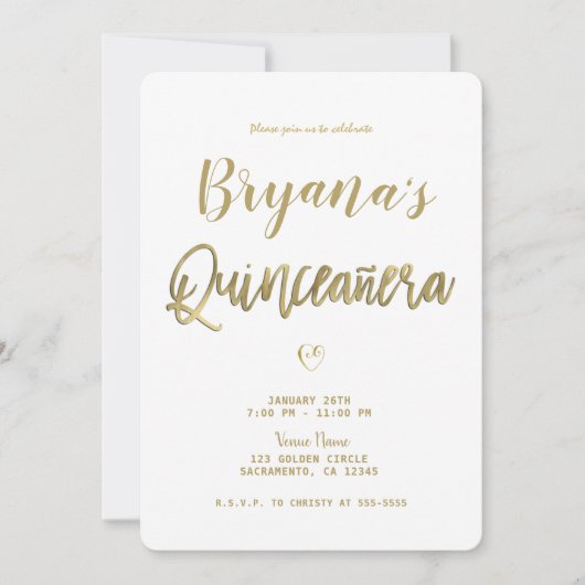 Invitation Or blanc et noir moderne minimal 15 Quinceañera (Devant)