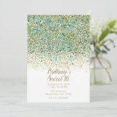 Invitation Or Blanc et Paillettes de Teal Moderne Coastal Swe (Debout devant)