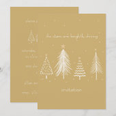 Invitation Or, Blanc, Etoiles de sapin de Noël Elégant Noël (Devant / Derrière)