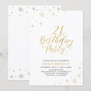 Invitation Or & Blanc   Fête d'anniversaire 21 ans Moderne et