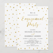 Invitation Or & Blanc | Fête de Fiançailles Moderne Confettis (Devant / Derrière)