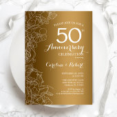 Invitation Or Blanc Floral 50e Anniversaire