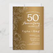 Invitation Or Blanc Floral 50e Anniversaire (Devant)