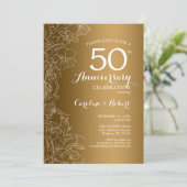 Invitation Or Blanc Floral 50e Anniversaire (Debout devant)