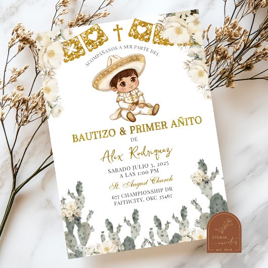 Invitation Or Blanc Mexicain Bautizo Y Premier Anniversaire