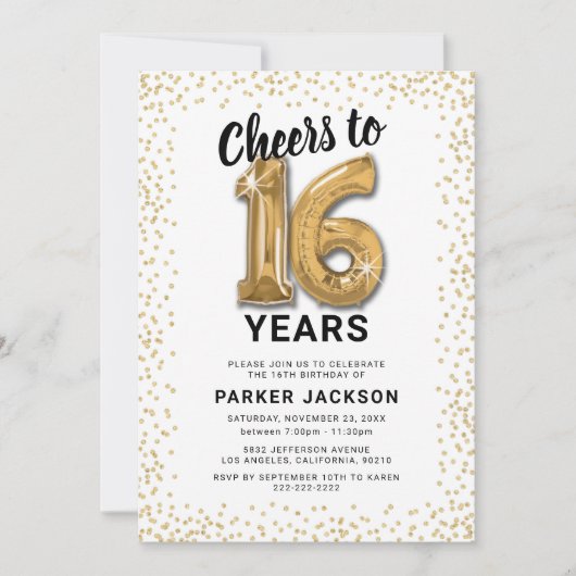 Invitation Or blanc moderne 16e anniversaire (Devant)