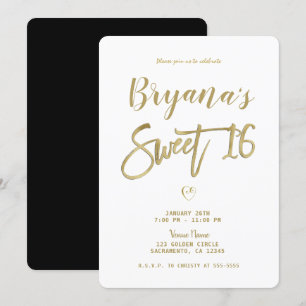 Invitation Or Blanc & Noir Moderne Minimaliste Chic Sweet 16