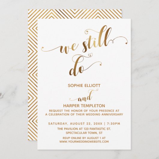 Invitation Or Blanc Nous Faisons Encore La Typographie Annive (Devant / Derrière)