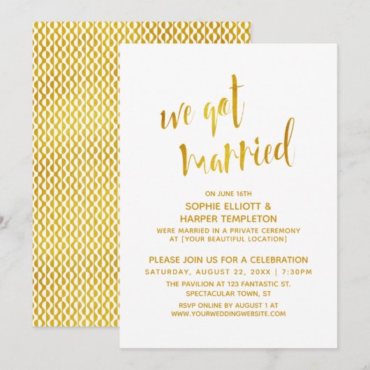 Invitation Or & Blanc Nous nous sommes mariés Typographie Cél (Devant / Derrière)