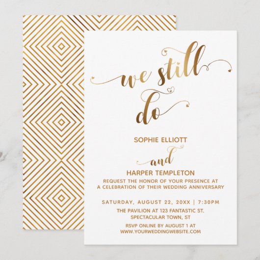 Invitation Or Blanc Nous Toujours Faire La Typographie Annive (Devant / Derrière)