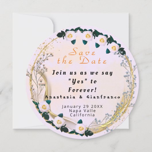 Invitation Or Blanc Personnalisé Floral Élégant Mariage (Devant)