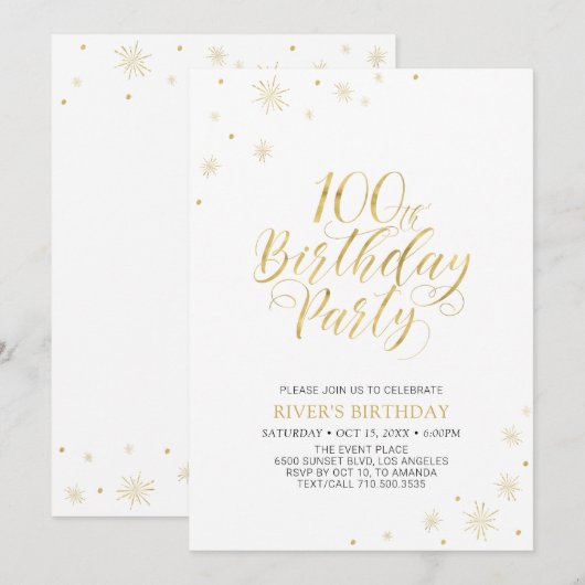 Invitation Or & Blanc | Soirée d'anniversaire chic et moderne (Devant / Derrière)